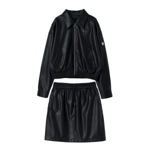 Set Áo + Chân Váy LifeWork Eco Leather Blouson Jacket + Mini Skirt LW231JP774/LW231SK774 Màu Đen - Duy Hoang
