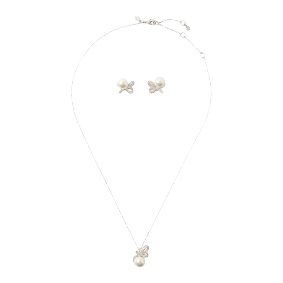 Set Dây Chuyền + Khuyên Tai Kate Spade All Tied Up Pendant And Studs Set - Boxed KA240 Màu Bạc - Duy Hoang
