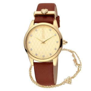 Set Đồng Hồ + Vòng Đeo Tay Nữ Just Cavalli Women's Champagne Dial Leather Watch And Bracelet Set JC1L010L0525 Màu Nâu Vàng - Duy Hoang