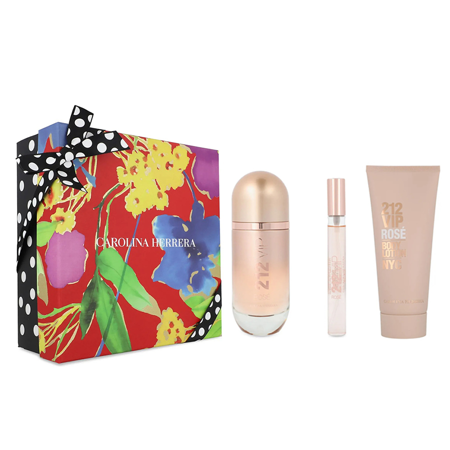 Set Nước Hoa Nữ Carolina Herrera 212 Vip Rosé EDP 3 Món (80ml + Mini10ml + Body Lotion 100ml) - Duy Hoang