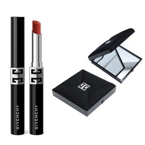 Set Son Dưỡng Givenchy Le Rouge Velvet Matte R12 Scarlet Mesh Màu Đỏ Cam + Gương Trang Điểm - Duy Hoang
