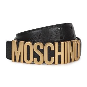 Thắt Lưng Nam Moschino Black Leather Belt With Golden Monogram Buckle Màu Đen Size 70 - Duy Hoang