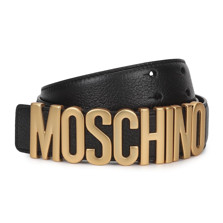 Thắt Lưng Nam Moschino Black Leather Belt With Golden Monogram Buckle Màu Đen Size 70 - Duy Hoang