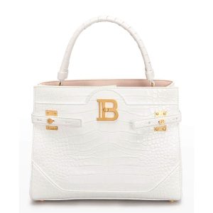 Túi Đeo Chéo Nữ Balmain BBuzz 31 Croc-Embossed Top-Handle Bag Màu Trắng - Duy Hoang
