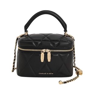 Túi Đeo Chéo Nữ Charles & Keith CNK Arwen Quilted Top Handle Vanity Bag - Black CK2-80782534 Màu Đen - Duy Hoang