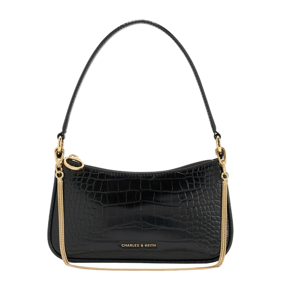 Túi Đeo Vai Nữ Charles & Keith CNK Elspeth Croc-Effect Chain-Link Shoulder Bag CK2-80151362-B Black Croco Màu Đen - Duy Hoang