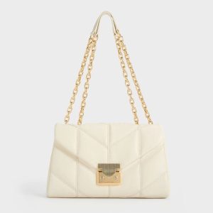 Túi Đeo Vai Nữ Charles & Keith CNK Eudora Chevron Trapeze Bag - Cream CK2-20782014_CREAM Màu Trắng Kem - Duy Hoang