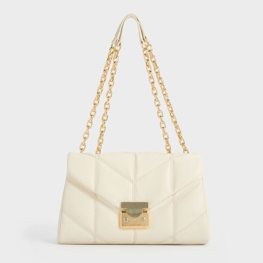 Túi Đeo Vai Nữ Charles & Keith CNK Eudora Chevron Trapeze Bag - Cream CK2-20782014_CREAM Màu Trắng Kem - Duy Hoang