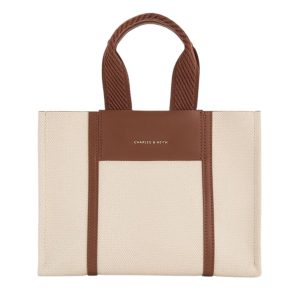 Túi Tote Nữ Charles & Keith CNK Mini Shalia Canvas Rectangular Bag Beige Canvas CK2-30151503 Màu Be Nâu - Duy Hoang