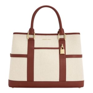 Túi Tote Nữ Charles & Keith CNK Scottie Canvas Bag Brick CK2-30840655-1 Màu Be Nâu - Duy Hoang