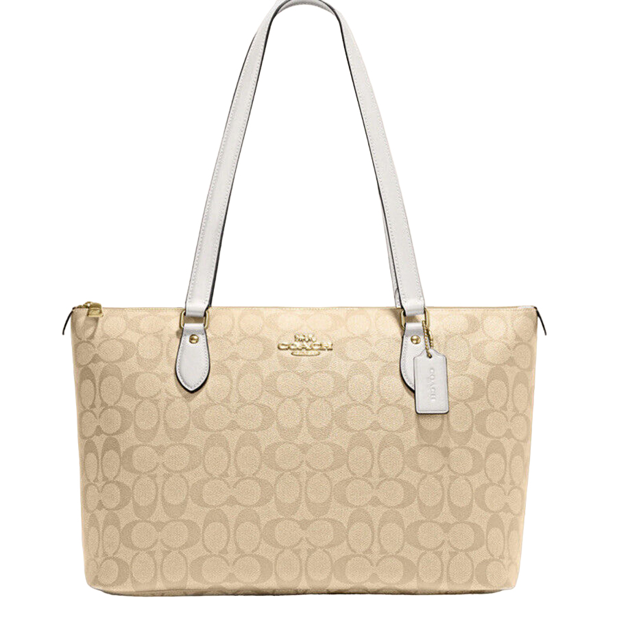 Túi Tote Nữ Coach Gallery Tote In Signature Canvas Gold/Light Khaki Chalk CH504 Màu Kaki - Duy Hoang