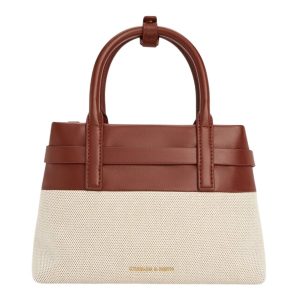 Túi Xách Tay Nữ Charles & Keith CNK Mini Behn Canvas Belted Trapezoid Handbag Brick CK2-30782821 Màu Be Nâu - Duy Hoang