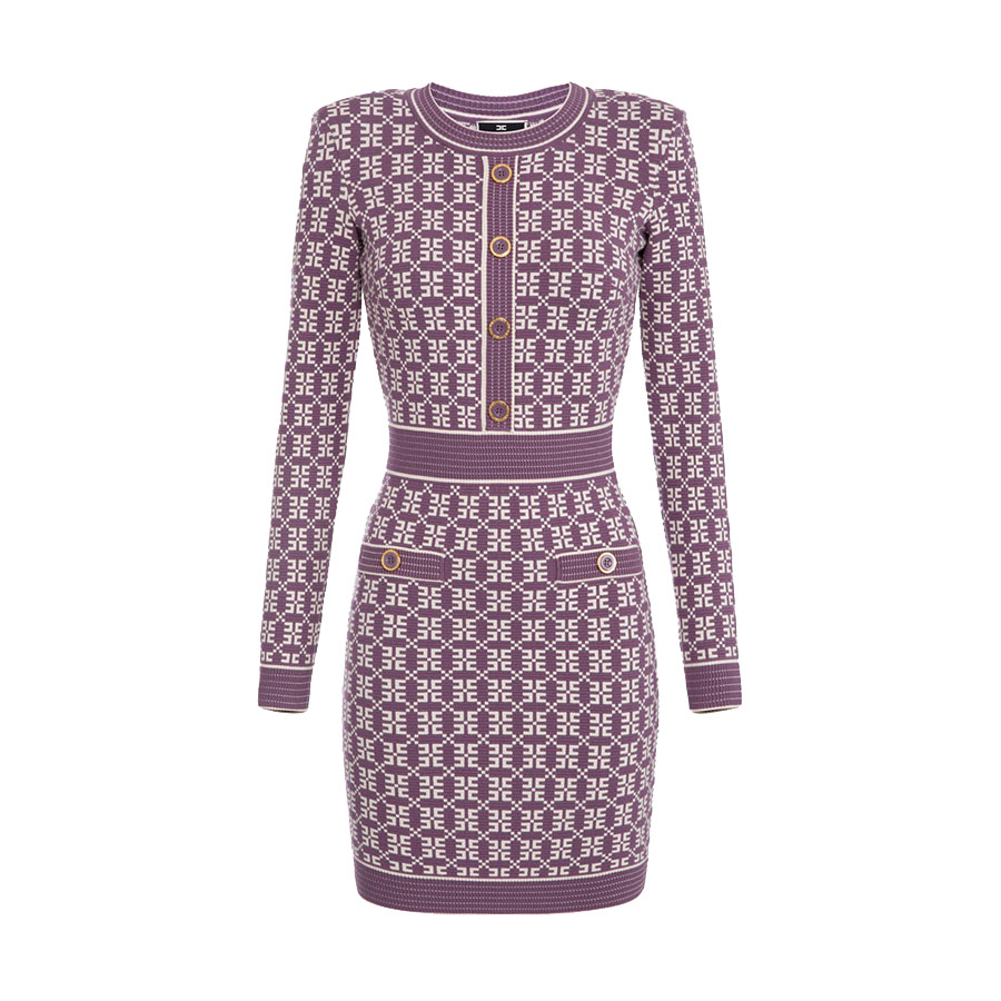 Váy Nữ Elisabetta Franchi Jacquard Knit With Logo - AM94Q36E3 BJ7 Màu Tím Size 40 - Duy Hoang