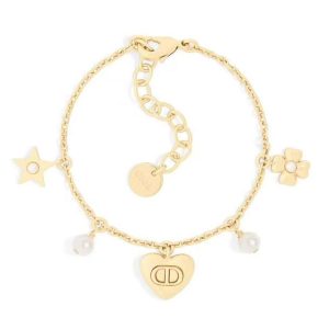Vòng Đeo Tay Nữ Dior Lucky Dior Bracelet Gold-Finish Metal And White Resin Pearls Màu Vàng Gold - Duy Hoang